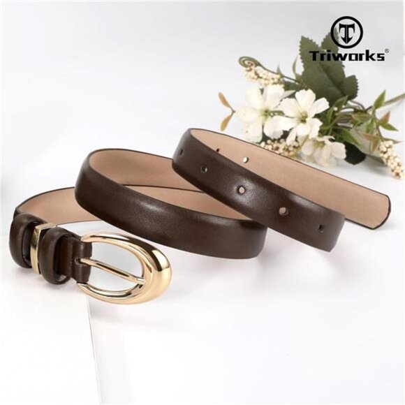 Womens Skinny Leather Belt 2Pack Gold Buckle Adjustable Waist Belt for Jeans Pan - Picture 4 of 7